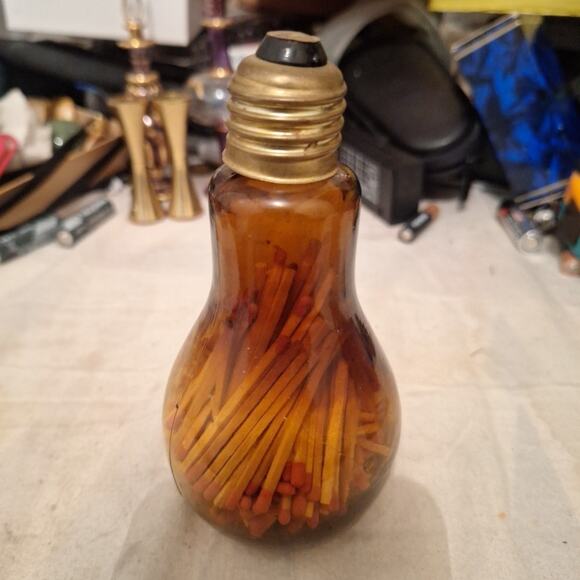 Vintage Amber Glass Light Bulb Match Stick Holder Mid Century Blown Glass 5.5” - Picture 3 of 5